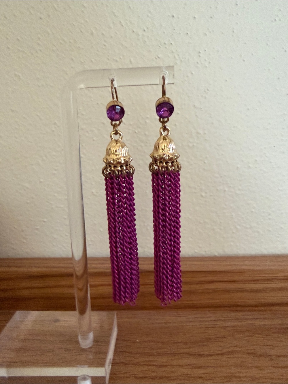 Gold and Fuchsia Tassel Drop Earrings - Women Jewelry 3 Inches in Length